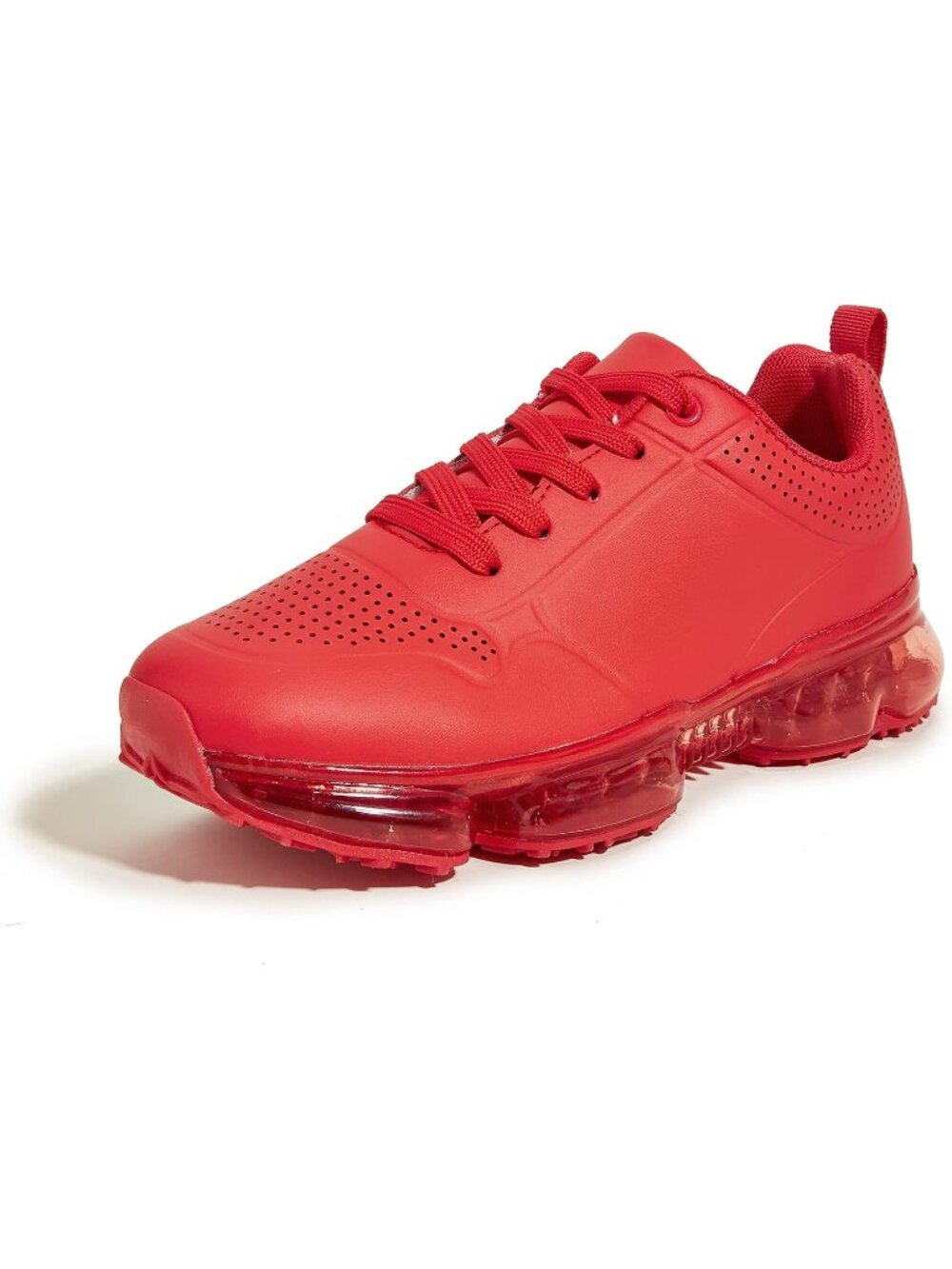 Women's Red Pu Cushion Fashion Sneakers Breathable Casual Walking Shoes